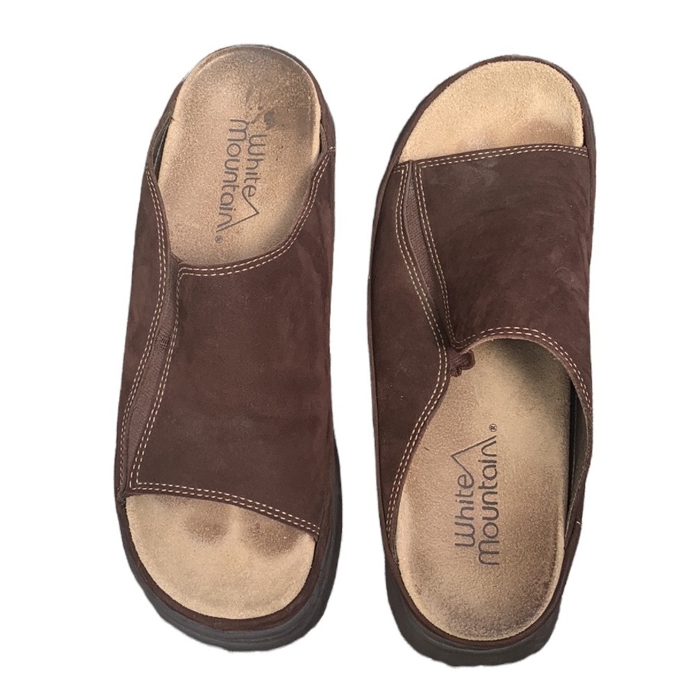 White Mountain 90s Y2K Women Chunky Platform Brown Suede Slip On Sandals Slide 8 - Picture 3 of 14